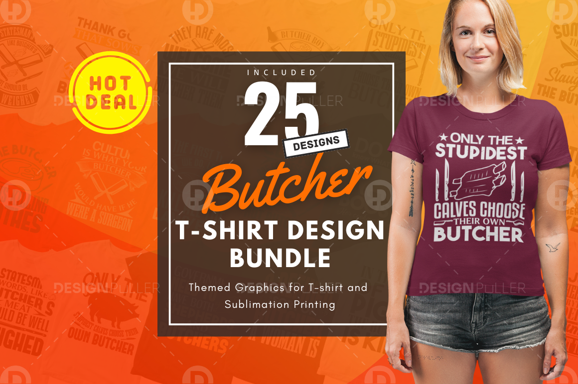 25 Editable Butcher T-Shirt Designs Bundle