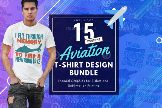 15 Editable Aviation T-Shirt Designs Bundle