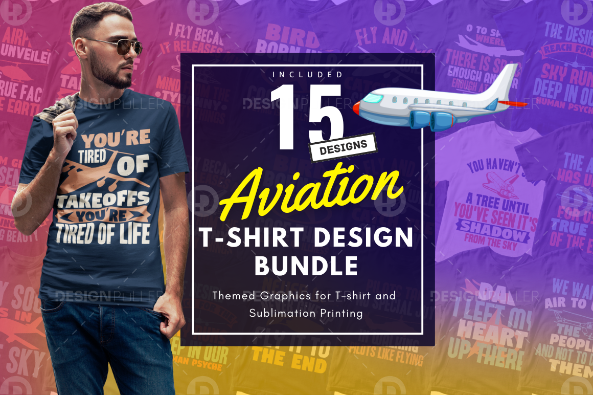 15 Editable Aviation T-Shirt Design Bundle