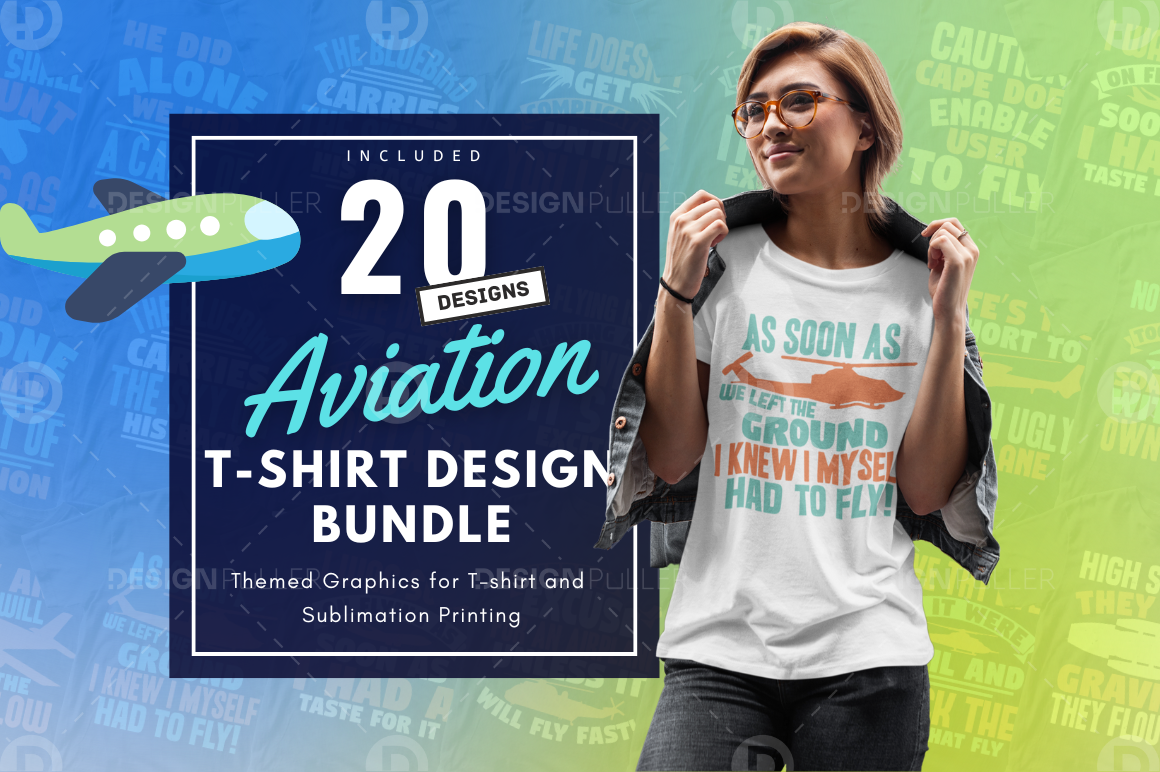 20 Editable  Aviation T-Shirt Designs Bundle