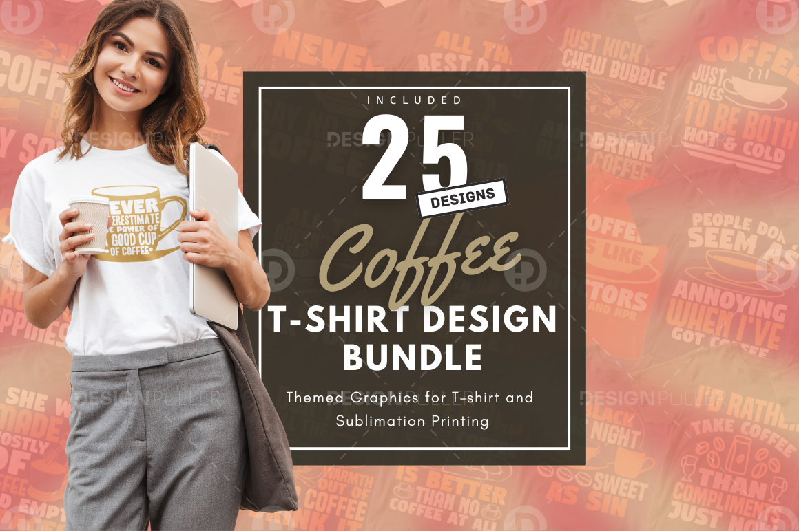 25 Editable Coffee T-Shirt Designs Bundle