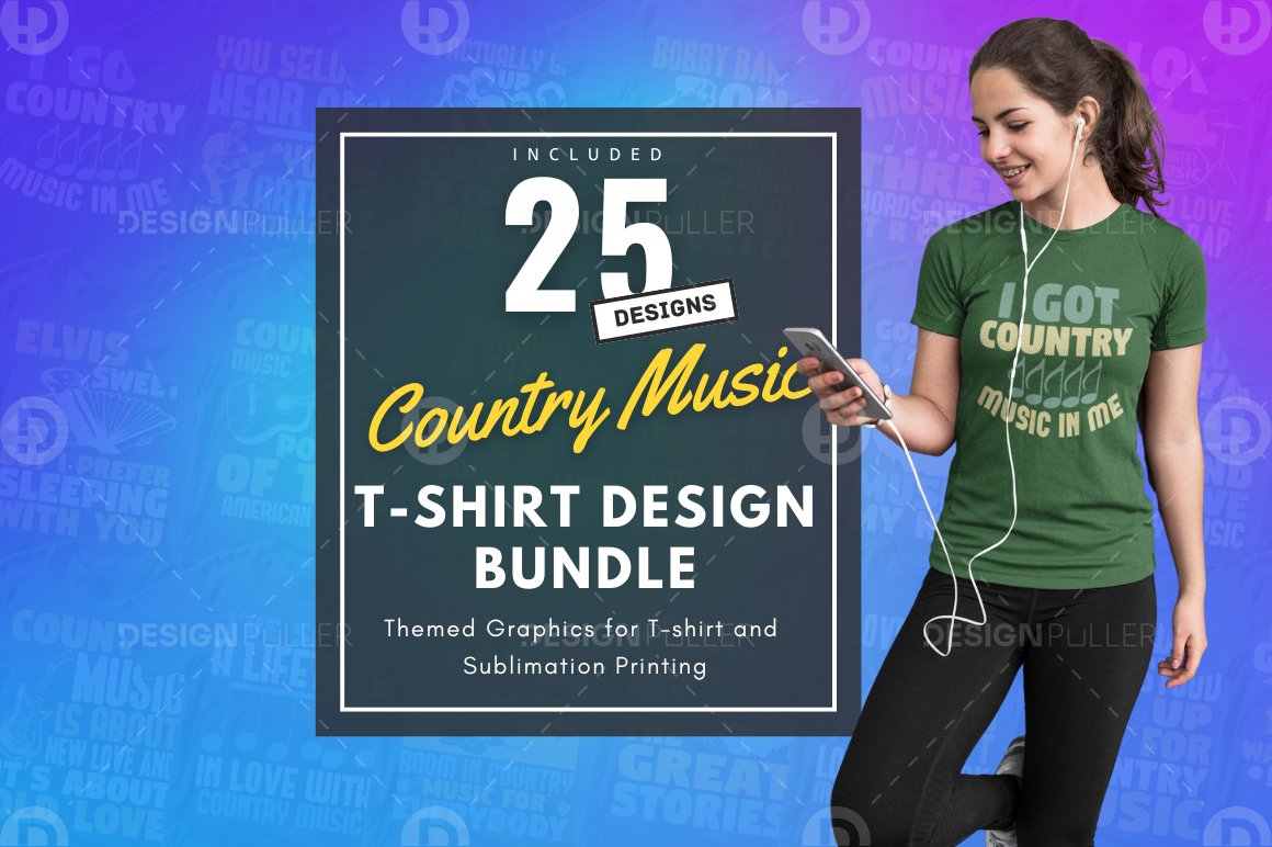 25 Editable Country Music T-Shirt Designs Bundle