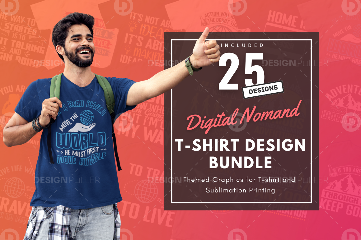 25 Editable Digital Nomand T-Shirt Designs Bundle