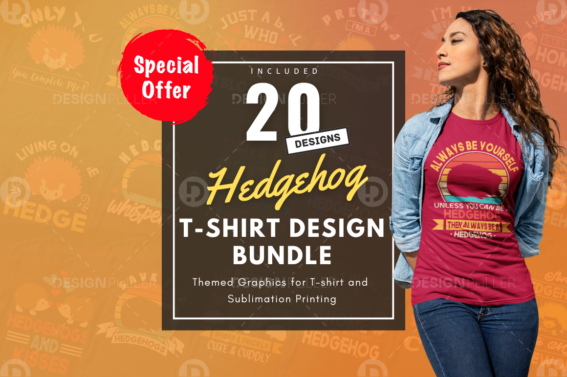 20 Editable Hedgehog T-Shirt Designs Bundle