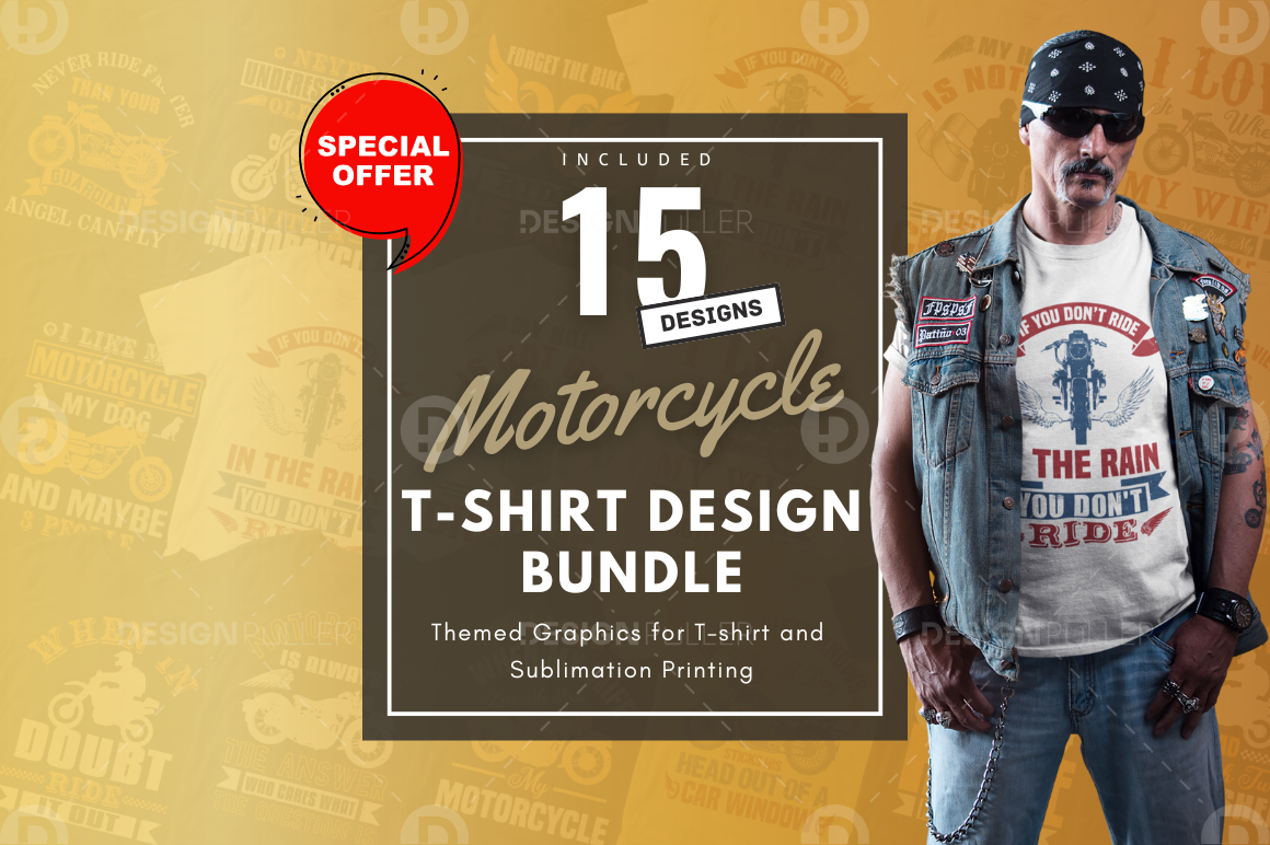 15 Editable Motorcycle T-Shirt Design Bundle