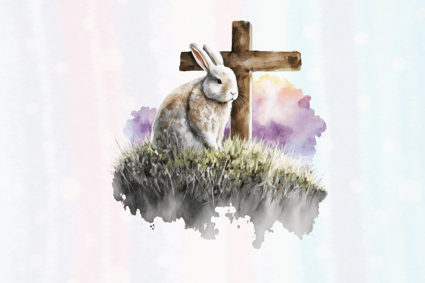 Watercolor easter cross with bunny Clipart Bundle