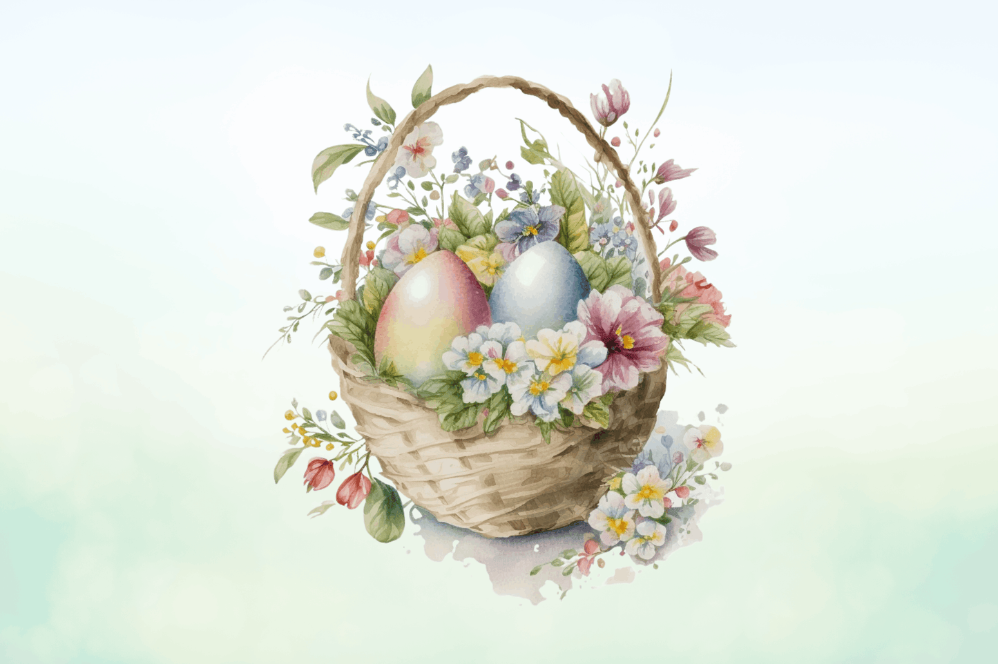 Watercolor Easter floral egg Baskets Clipart Bundle