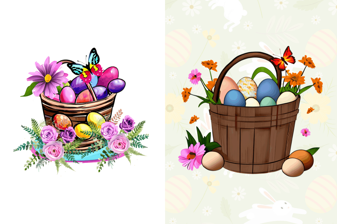 Watercolor  Floral Easter Bucket Clipart Bundle