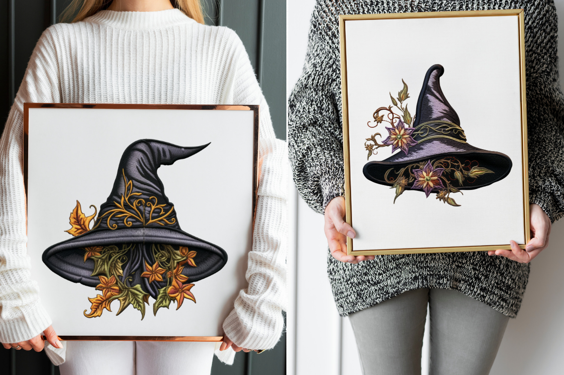 Embroidery Witch Hat Clipart Bundle