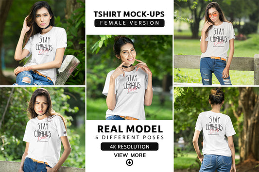 5 Female T-Shirt Mockup PSD Bundle