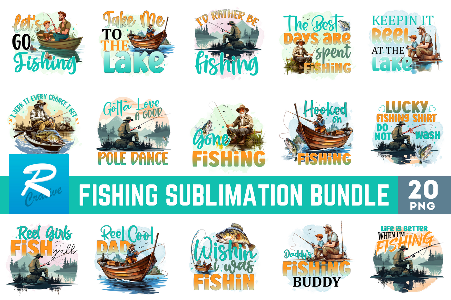 Fishing Sublimation PNG Design Bundle