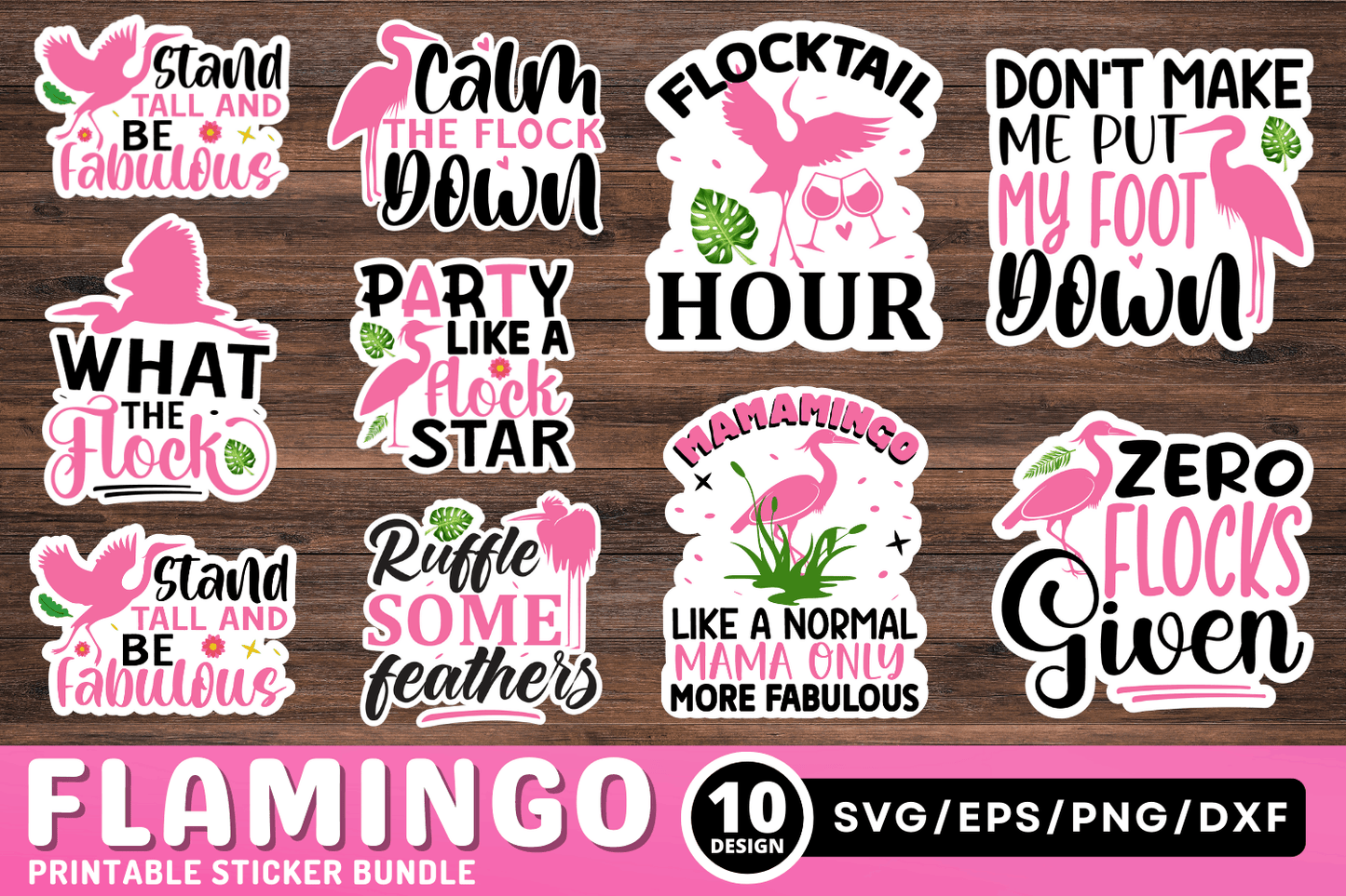 Flamingo Printable Sticker Bundle