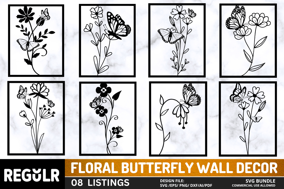 Floral Butterfly Wall Decor SVG Bundle