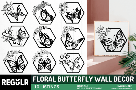 Floral CUTE Butterfly Wall Decor SVG Bundle