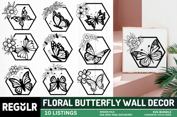 Floral CUTE Butterfly Wall Decor SVG Bundle