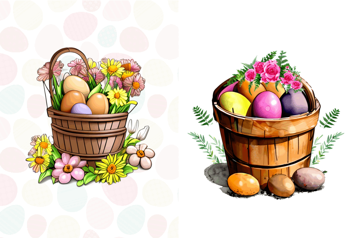 Watercolor  Floral Easter Bucket Clipart Bundle