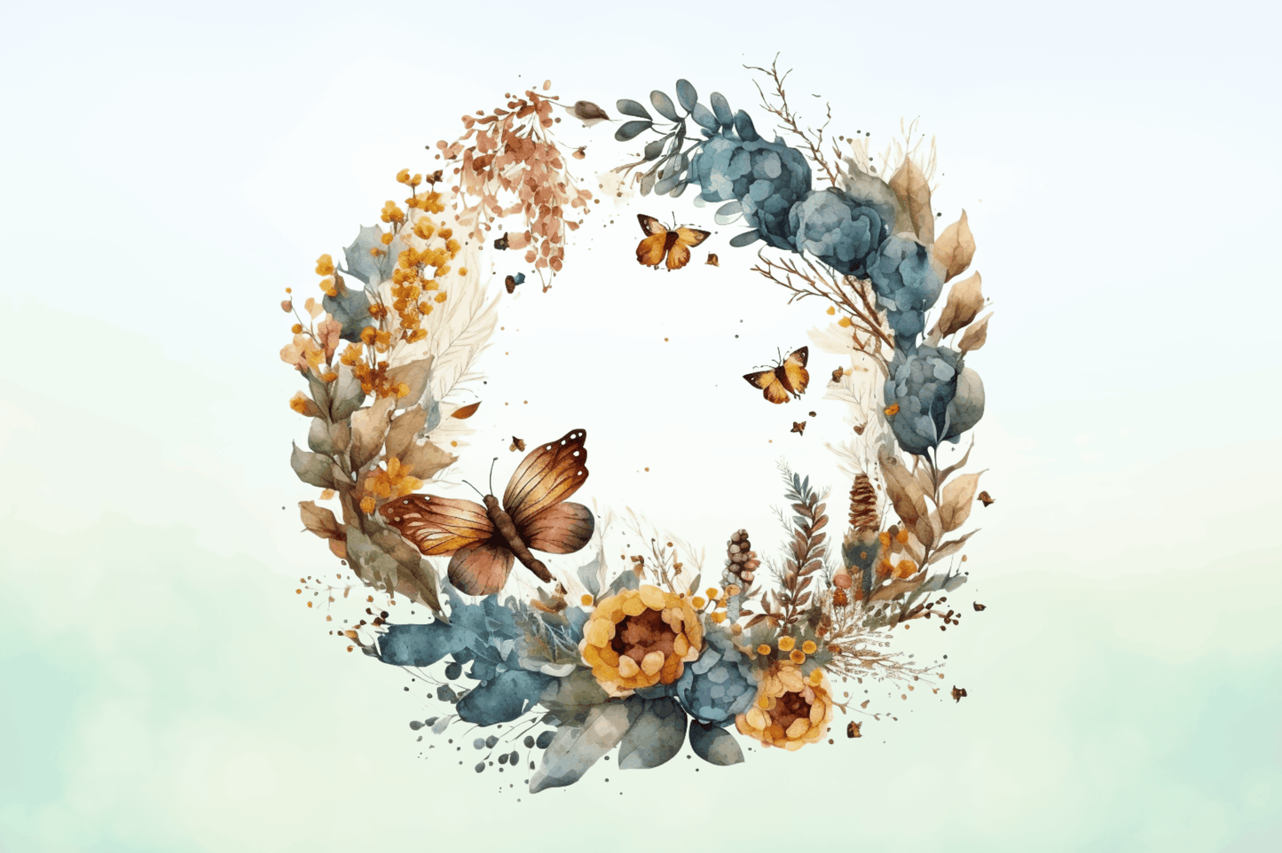 Watercolor Floral Wreath Autumn Clipart Bundle