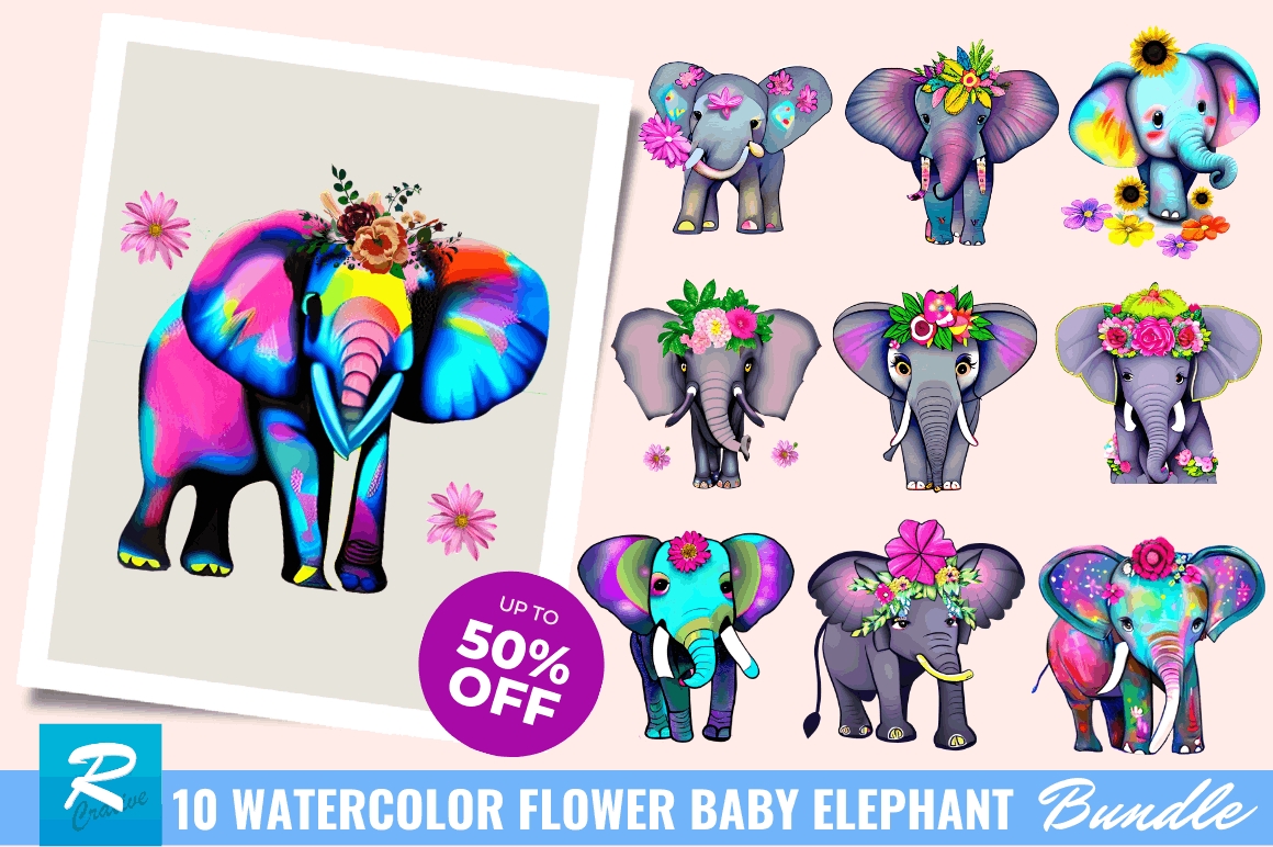 Flower Baby Elephant Sublimation Clipart