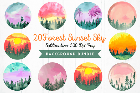 Forest Sunset Sky inspired Sublimation Circles Background bundle