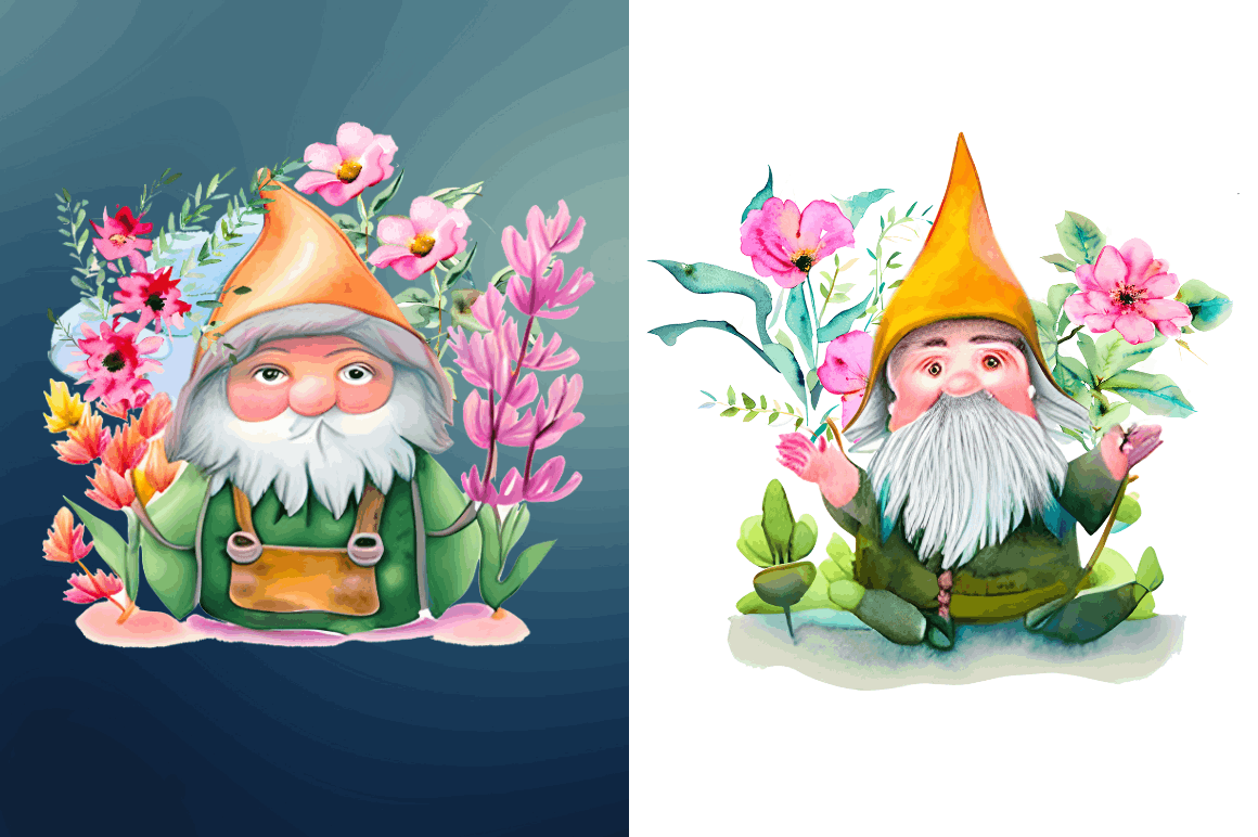 Watercolor  Garden Gnome Clipart Bundle