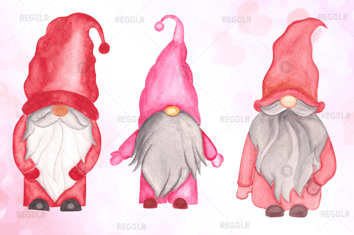 Watercolor Valentine Gnome Clipart Bundle