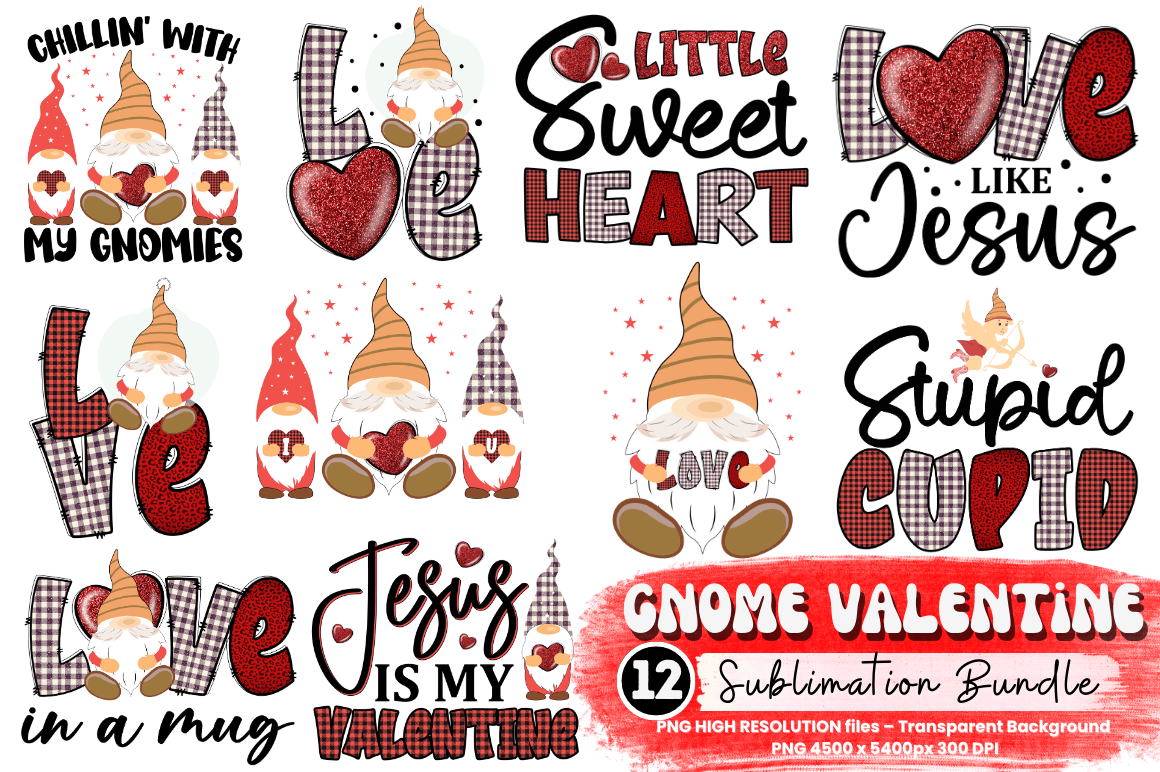 Gnome Valentine sublimation Bundle