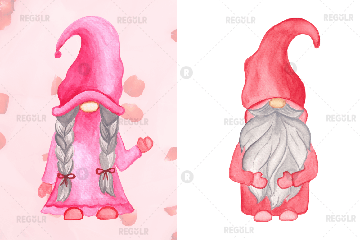 Watercolor Valentine Gnome Clipart Bundle