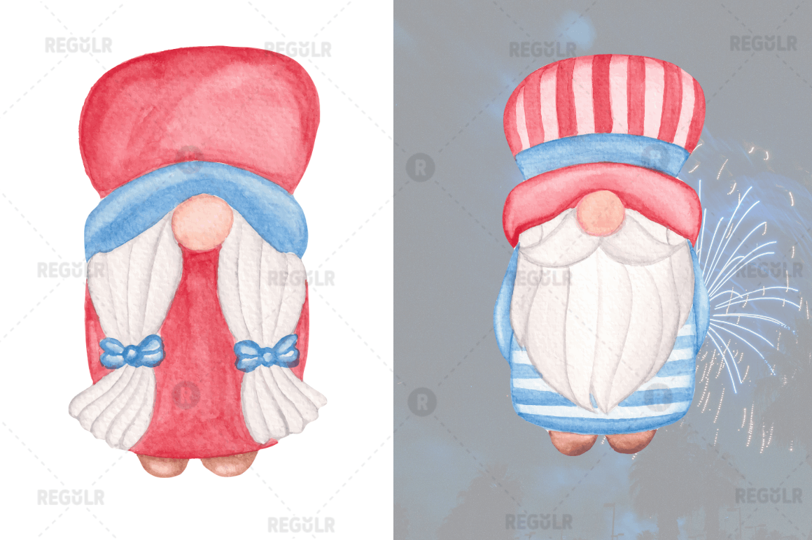 Watercolor  4th Of July Gnome Clipart Bundle