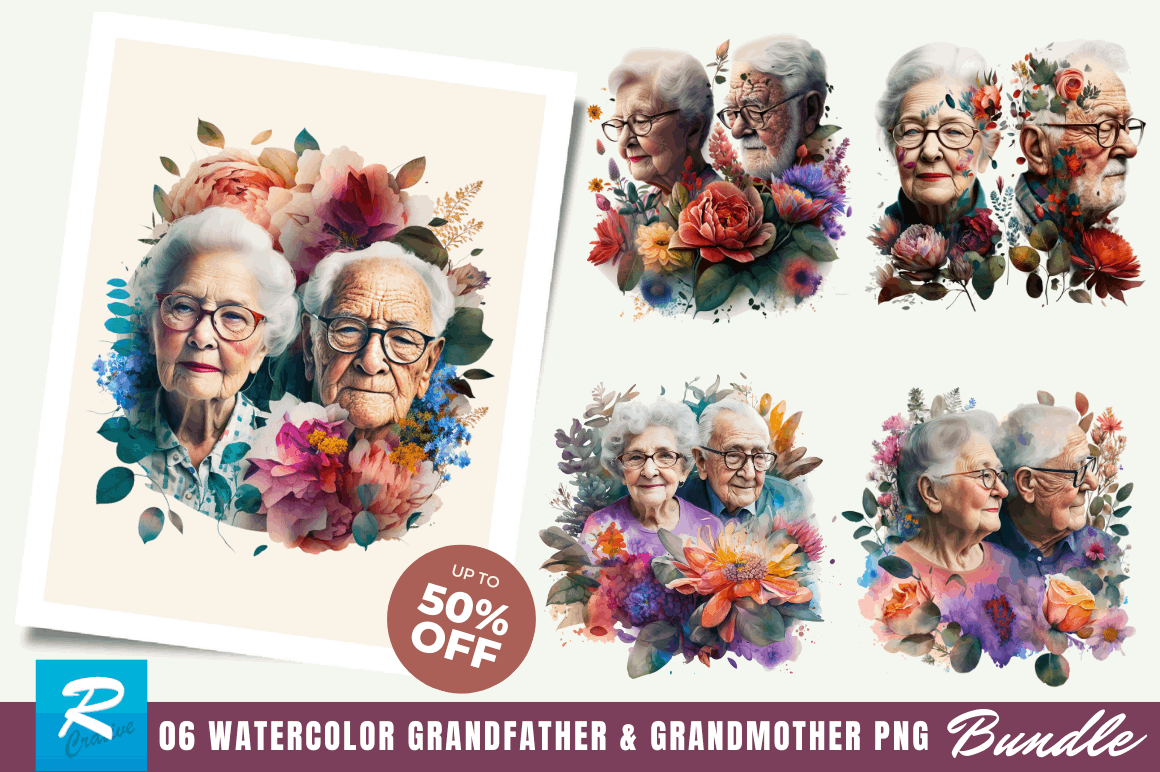 Grandfather and Grandmother Clipart Bundle