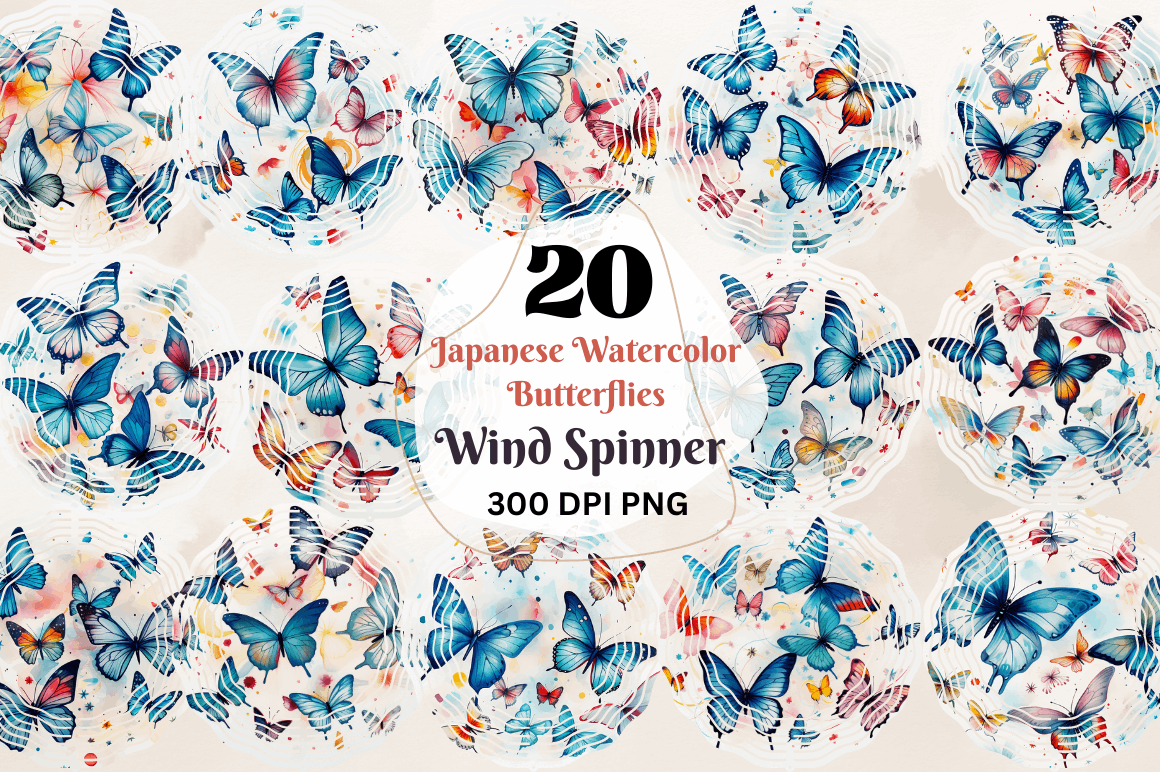 Japanese Watercolor Butterflies Wind Spinner BUNDLE