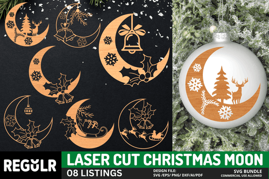 Laser Cut Christmas Moon SVG Bundle