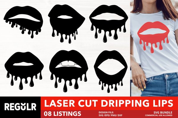 Laser Cut Dripping Lips SVG Bundle