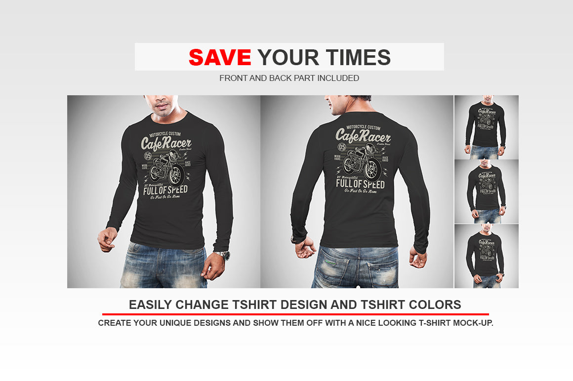 5 Editable Men's Long Sleeve T-Shirt Mockup Bundle