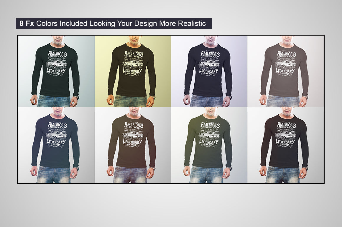 5 Editable Men's Long Sleeve T-Shirt Mockup Bundle