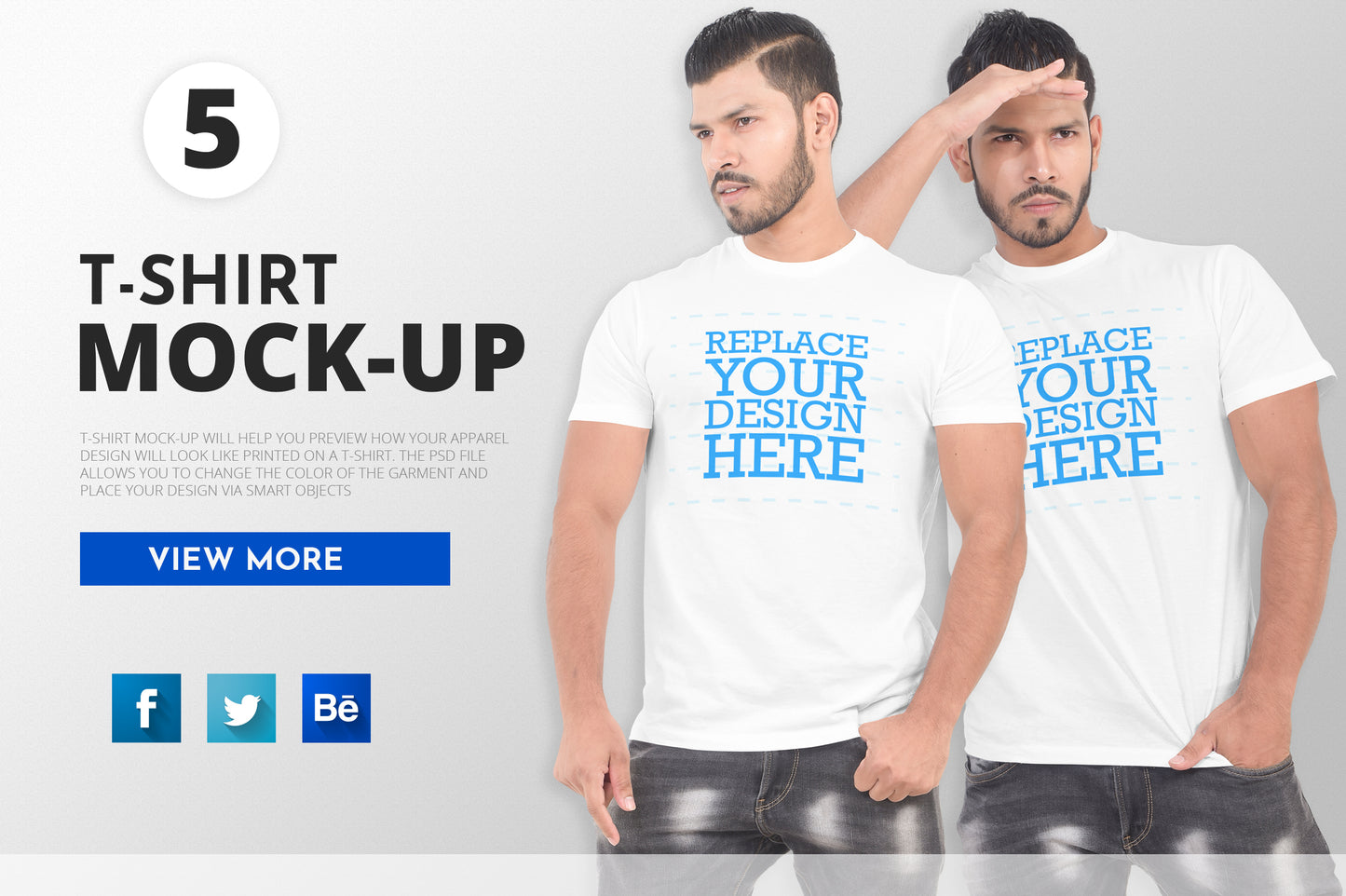 5 Editable Men’s T-Shirt Mock-Up Bundle – Realistic & Stylish Mock-Up Pack Vol-3