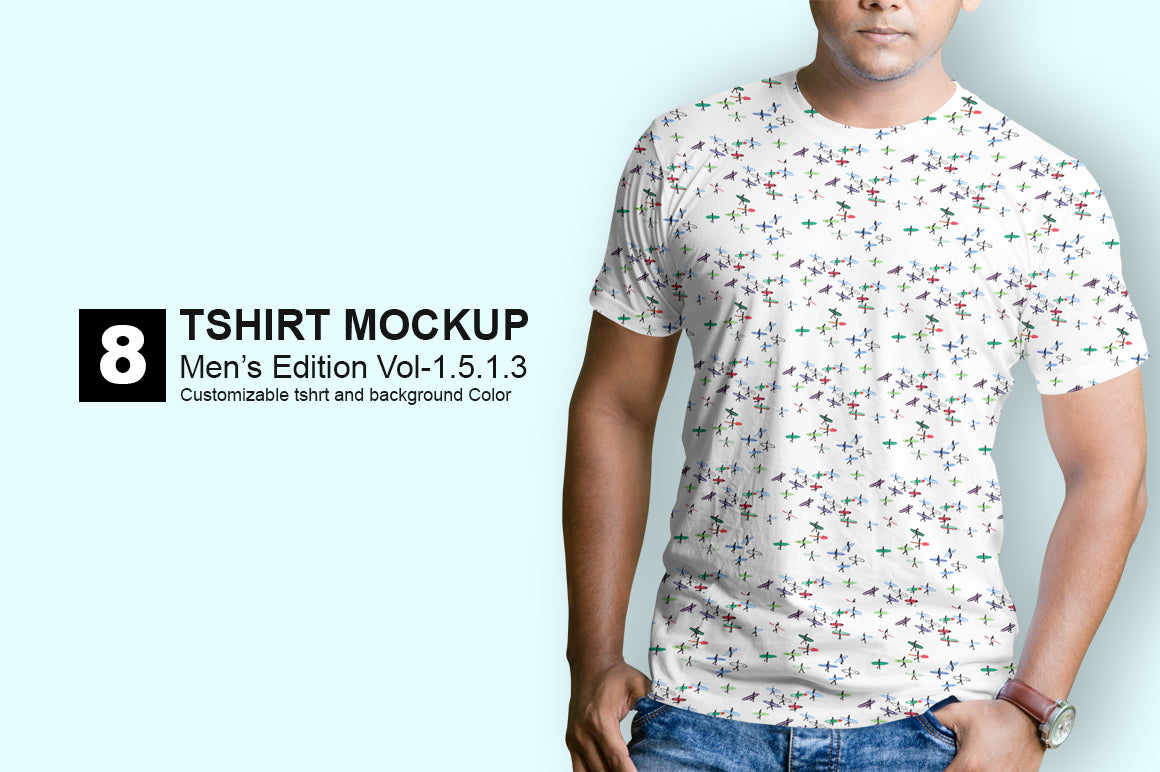 07 Editable Men’s Crew Neck T-Shirt Mock-Ups Bundle