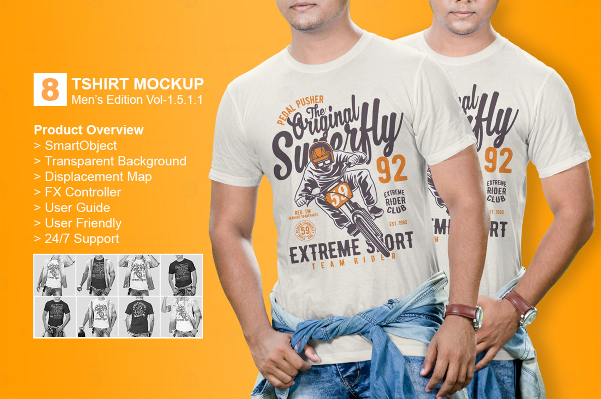 8 Editable Men's Crew Neck T-Shirt Mock-Ups Bundle