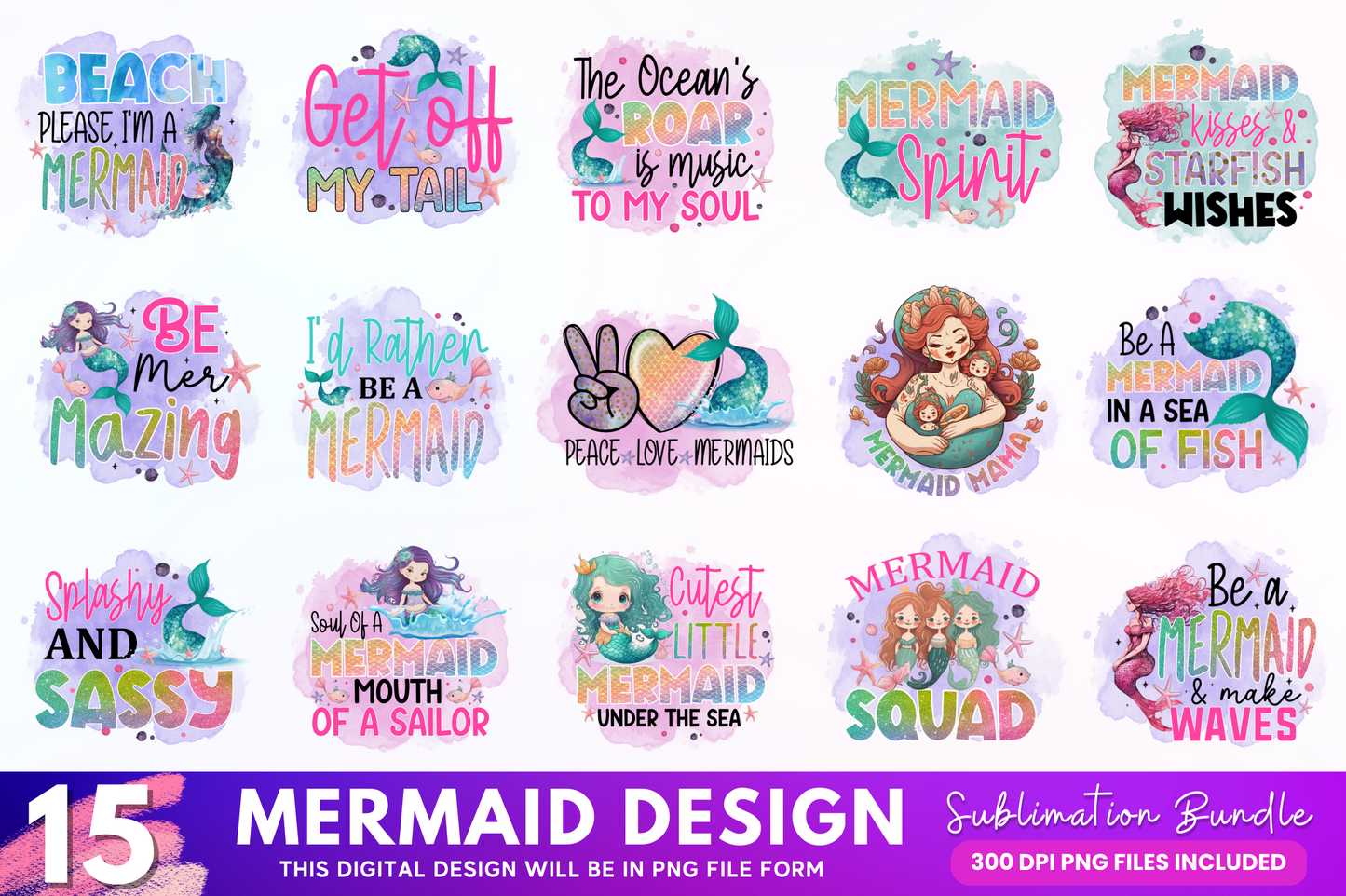 Mermaid Sublimation PNG Design Bundle