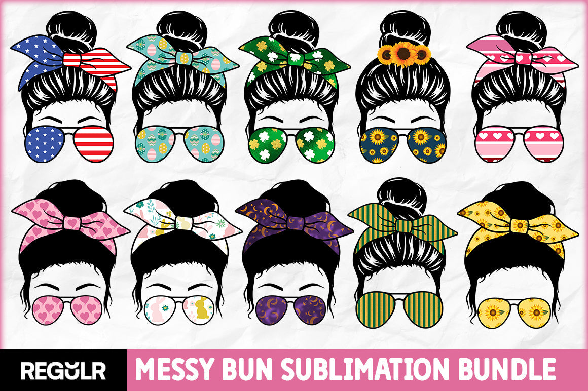 Messy Bun Sublimation PNG Bundle