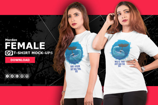 09 Editable Modern Female T-Shirt Mockup Bundle