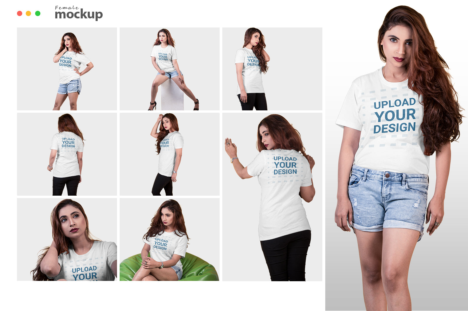 09 Editable Modern Female T-Shirt Mockup Bundle -Vol:2