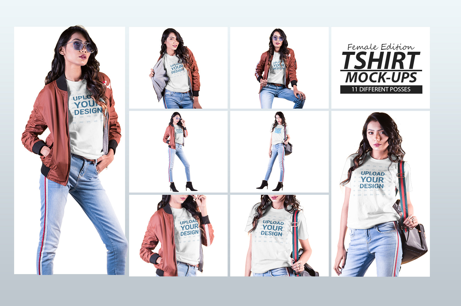 06 Editable Female T-Shirt Mock-Ups – Different Styles Bundle