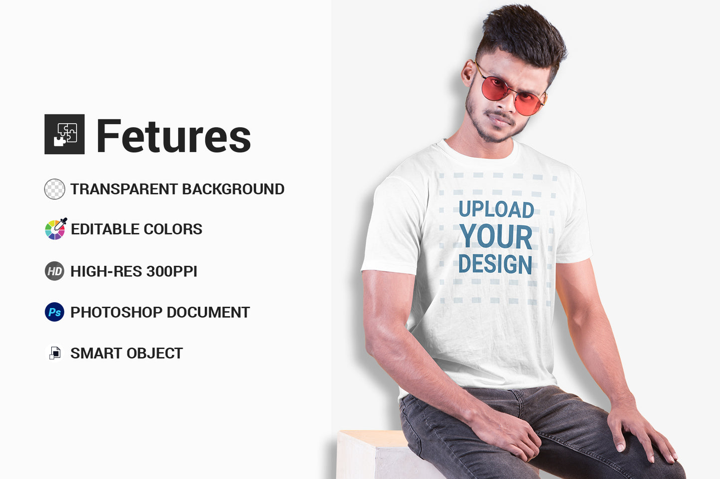 5 Editable Male New Model T-Shirt Mock-Up - Bundle – Realistic & Stylish Mock-Up Pack