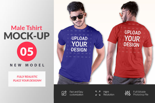 5 Editable Male New Model T-Shirt Mock-Up - Bundle – Realistic & Stylish Mock-Up Pack