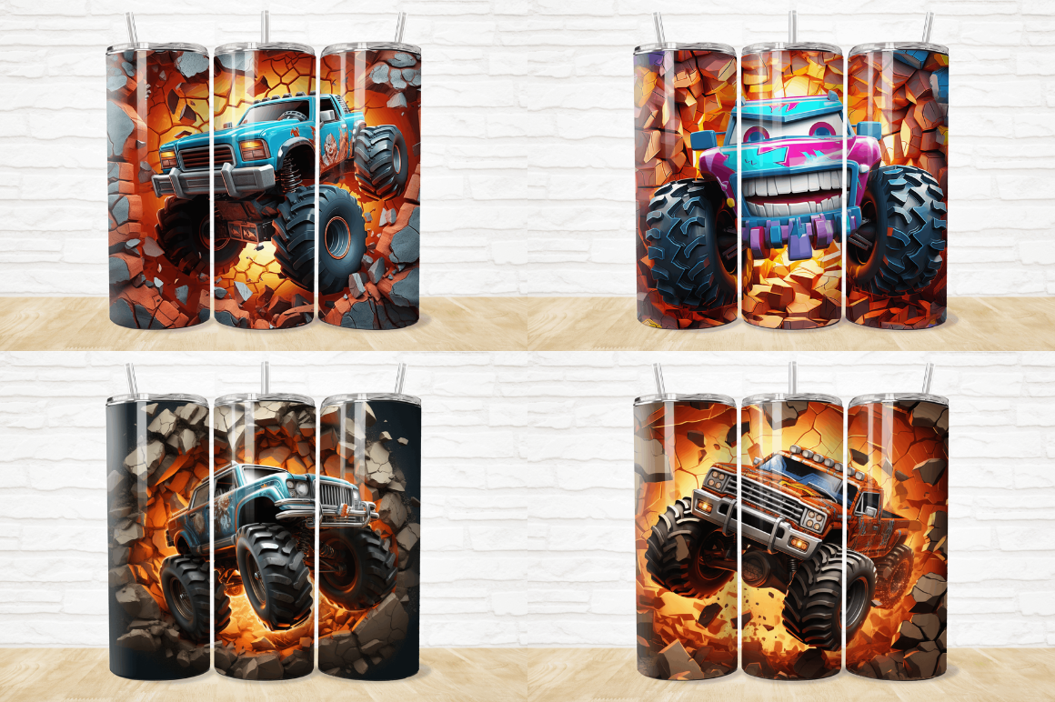 3D Monster Truck Cracked Hole Tumbler Bundle