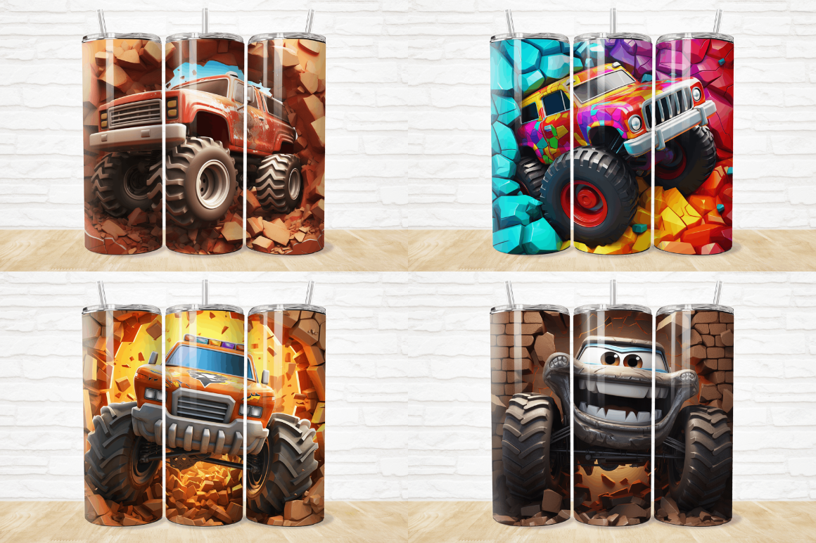 3D Monster Truck Cracked Hole Tumbler Bundle