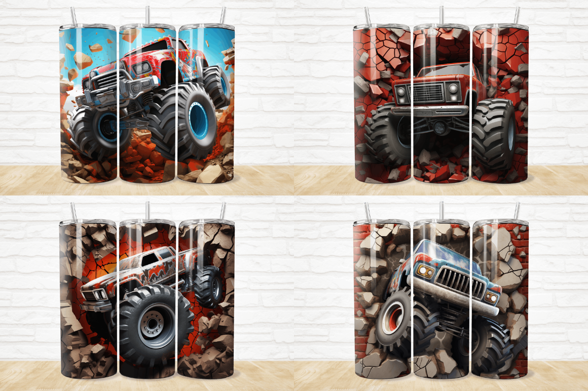 3D Monster Truck Cracked Hole Tumbler Bundle