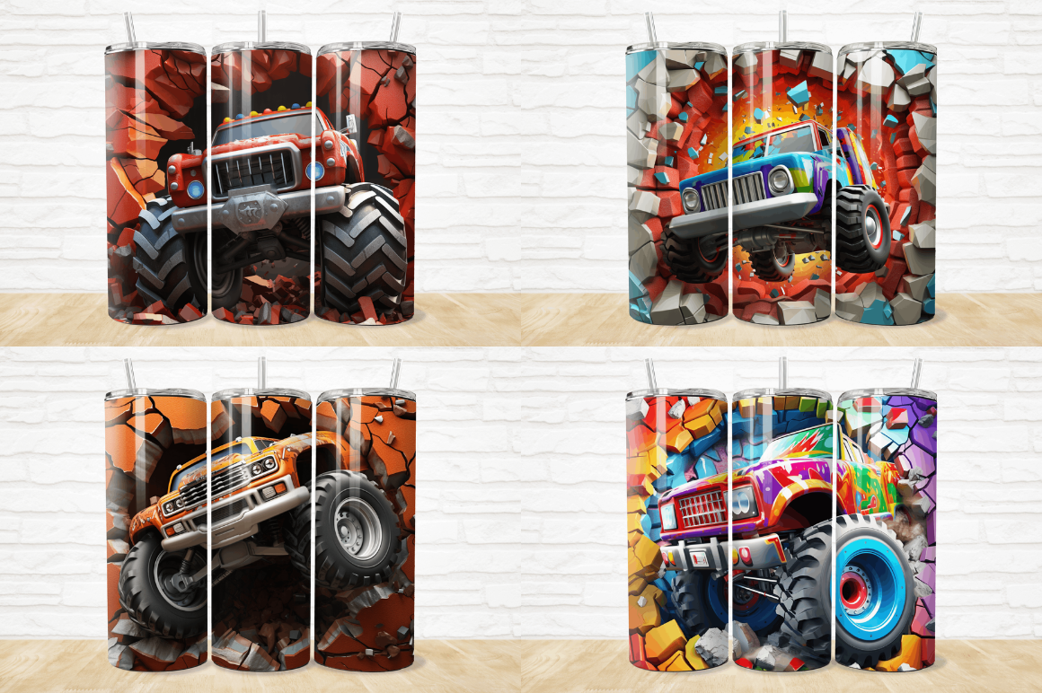 3D Monster Truck Cracked Hole Tumbler Bundle