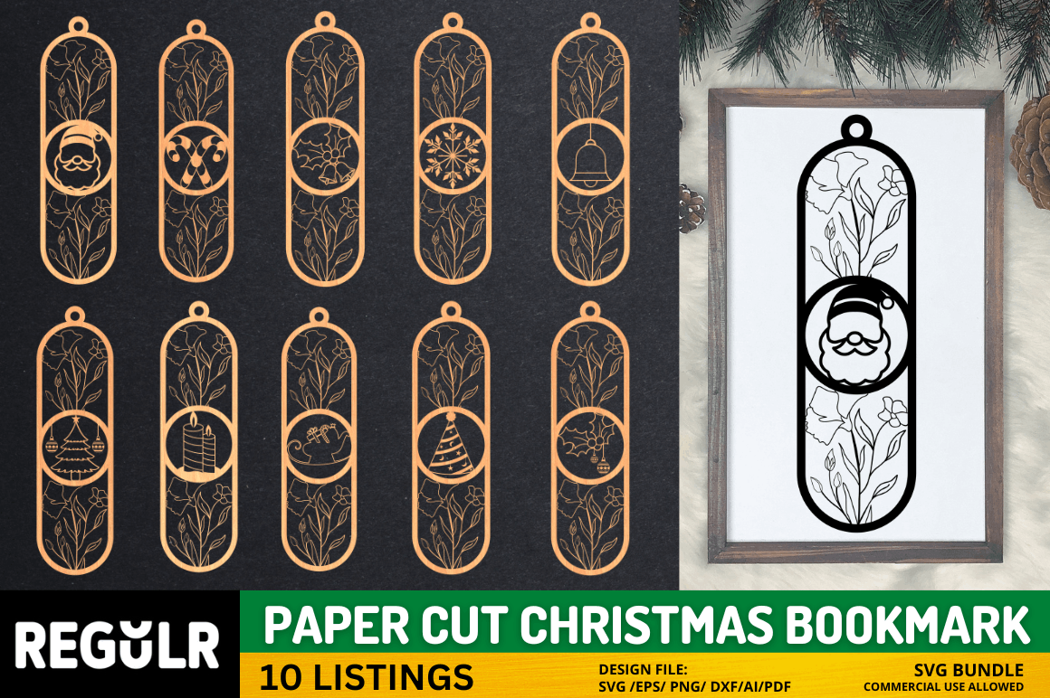 Paper Cut Christmas Bookmark  Svg Bundle