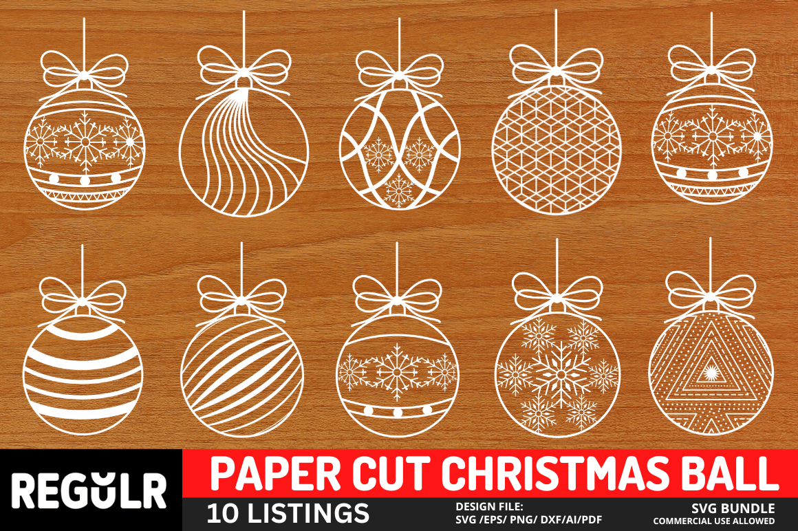 Paper Cut Christmas Ball SVG Bundle